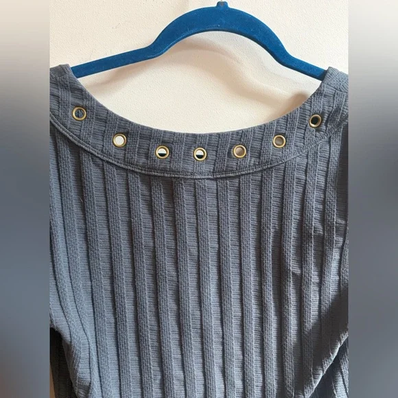 Free People Ice Cold Lace Up Grommet Ribbed Knit V-Neck Shirt Top Chic Blouse - Picture 13 of 16